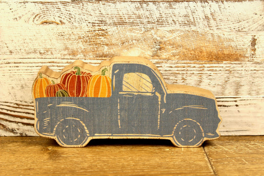 Chunky Blue Pumpkin Wood Truck