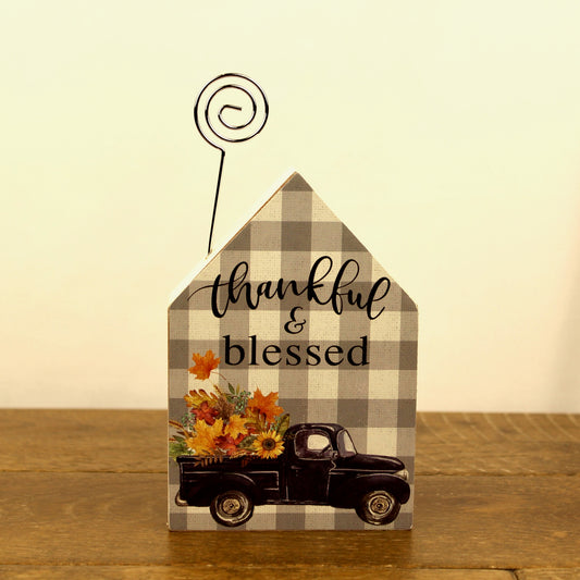 Thankful and Blessed Chunky Wood House Photo Holder