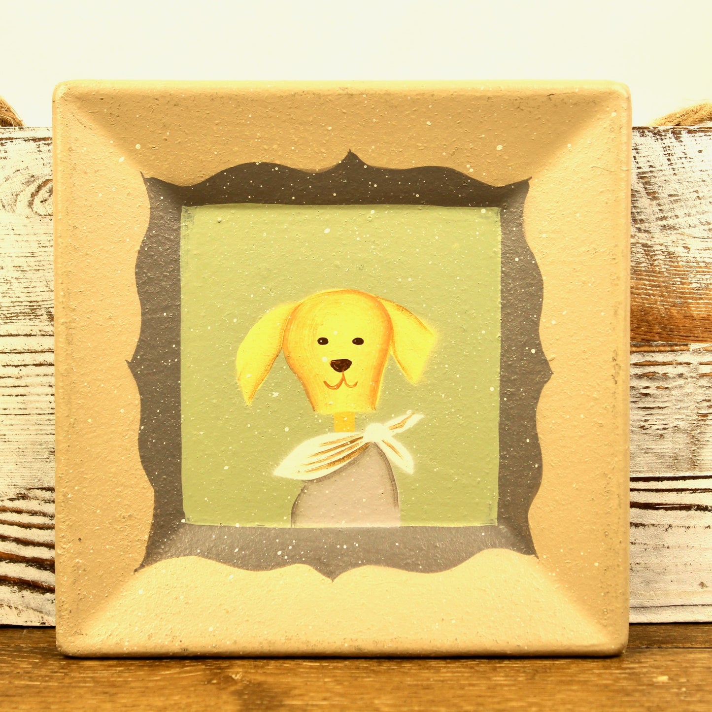 Pup Portrait Square Wooden Plate