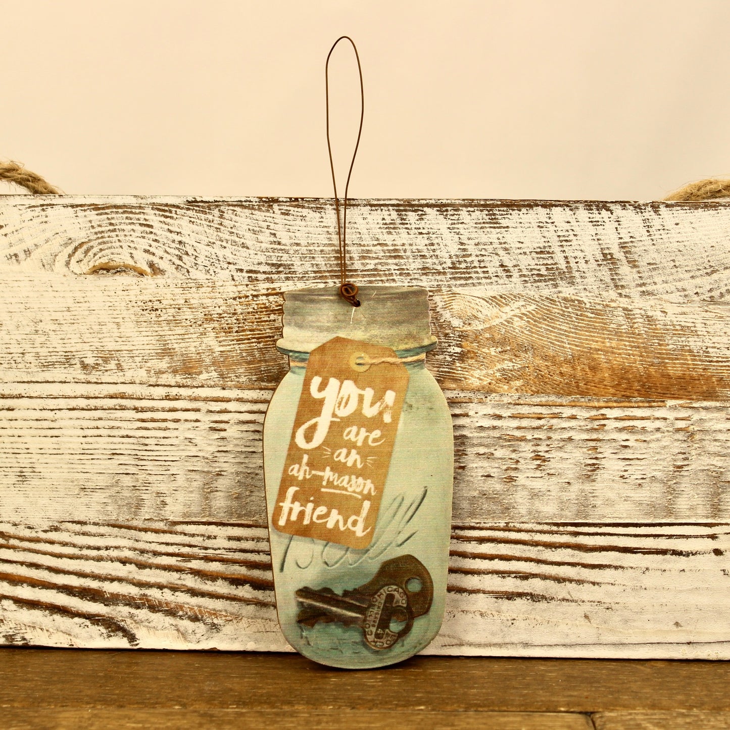 Ah Mason Jar Wood Hanger - Friend