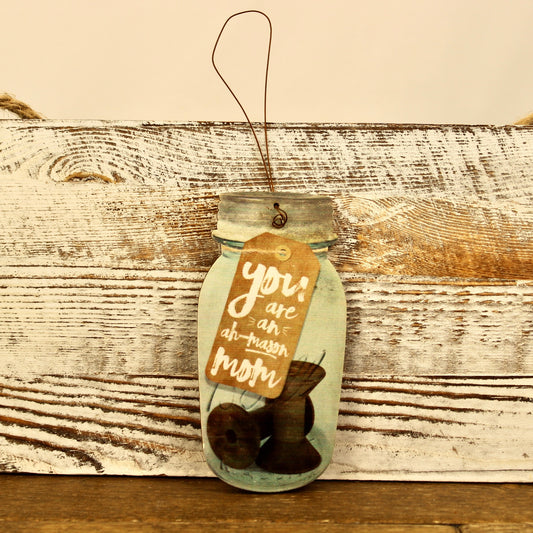 Ah Mason Jar Wood Hanger - Mom