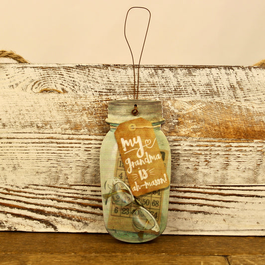 Ah Mason Jar Wood Hanger - Grandma