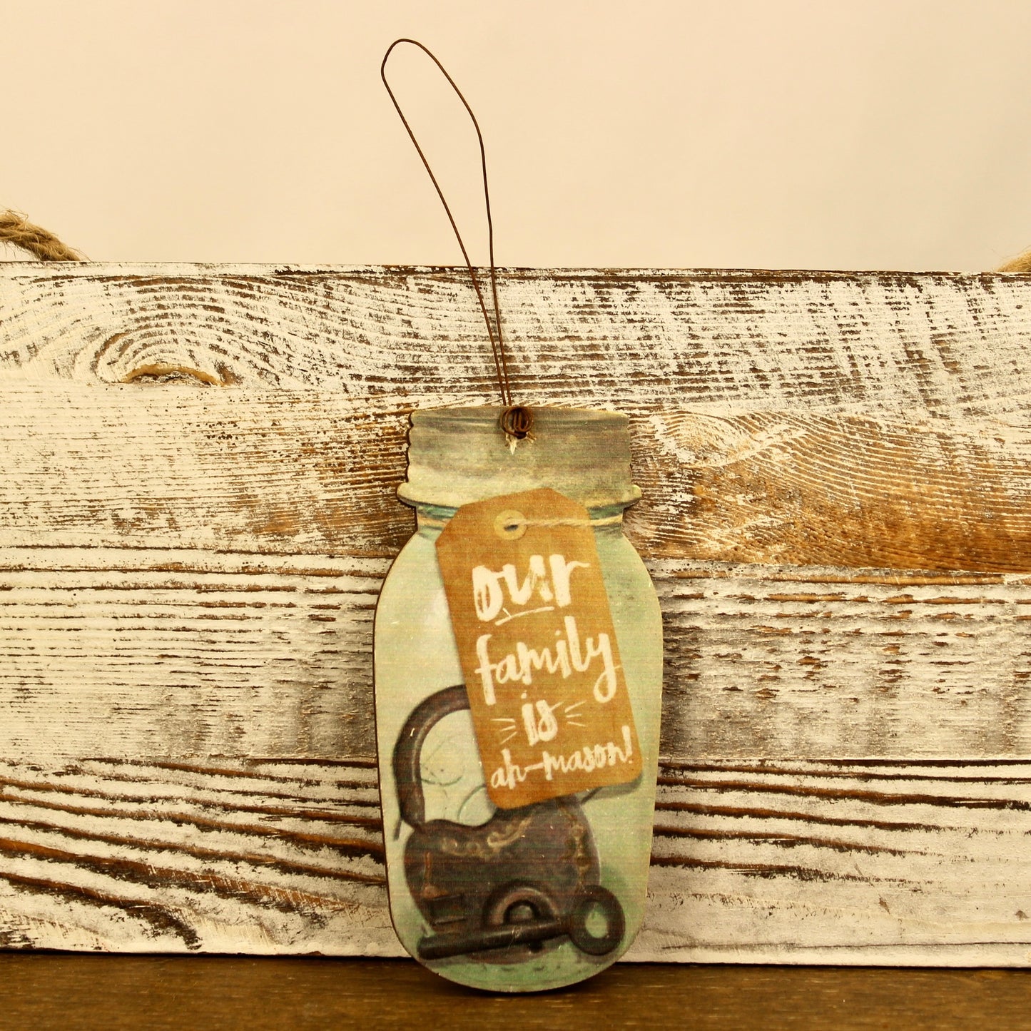 Ah Mason Jar Wood Hanger - Family