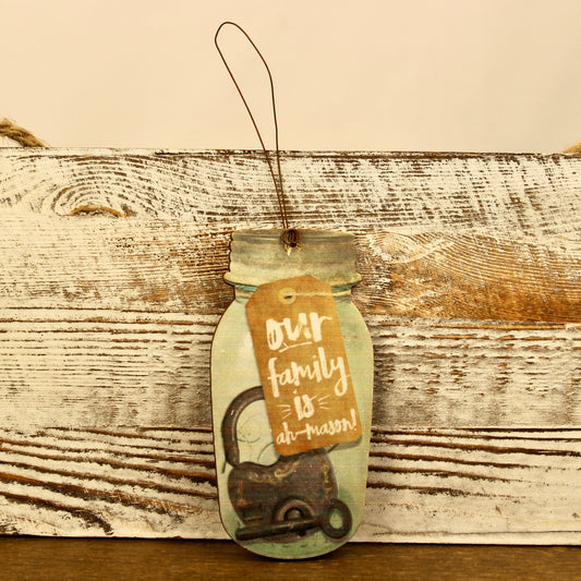 Ah Mason Jar Wood Hanger - Family